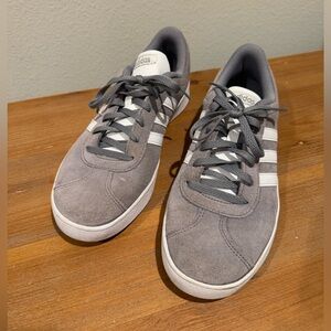 Adidas Men’s 7 Court Sneakers Grey Suede Tennis Shoes Stripes